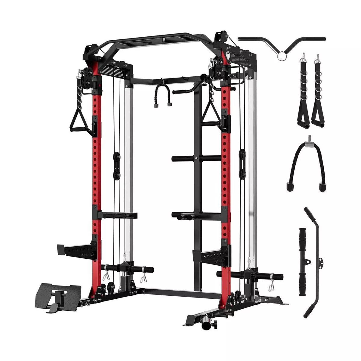 Power Cage, 2000LB Squat Rack, Dual Pulley Cable Crossover System, Multi-Function Free Weight Home Gym Workout Machine with Attachments