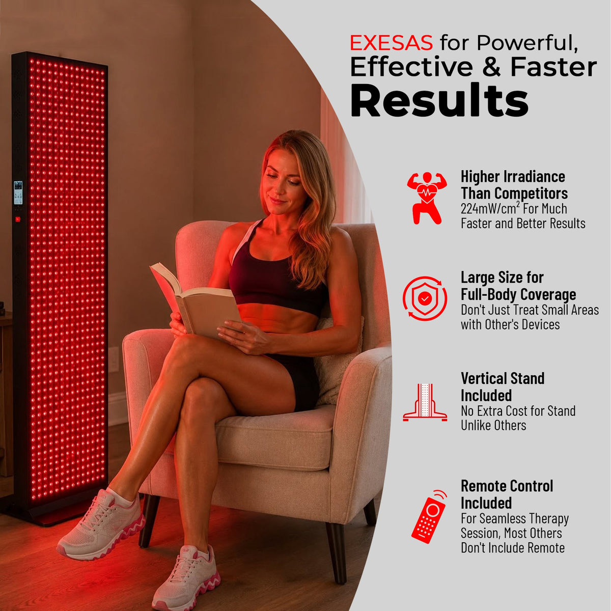 EXESAS  600 LED, 3000W Dual-Chip, Red Light Therapy Device for Full Body, 4-Wavelengths Infrared LED Panel for Skin, Weight, Pain, Wellness