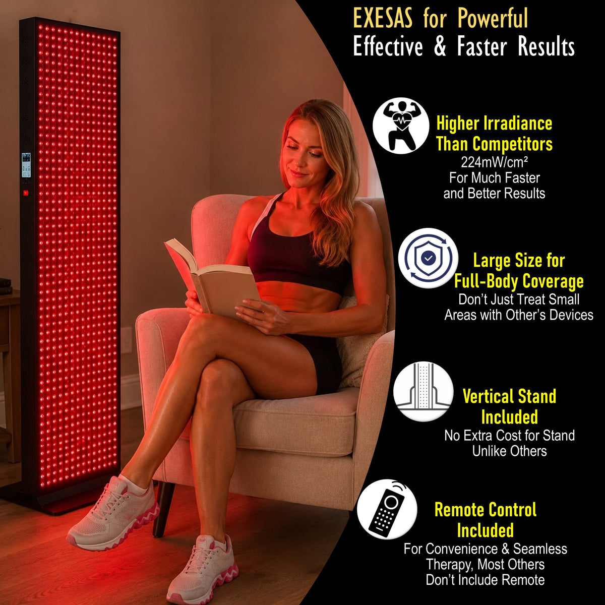 EXESAS  600 LED, 3000W Dual-Chip, Red Light Therapy Device for Full Body, 4-Wavelengths Infrared LED Panel for Skin, Weight, Pain, Wellness