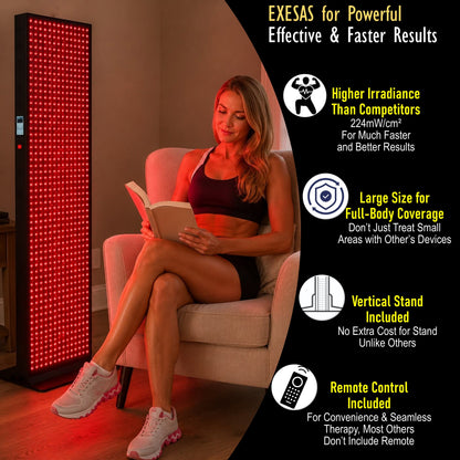 EXESAS  600 LED, 3000W Dual-Chip, Red Light Therapy Device for Full Body, 4-Wavelengths Infrared LED Panel for Skin, Weight, Pain, Wellness