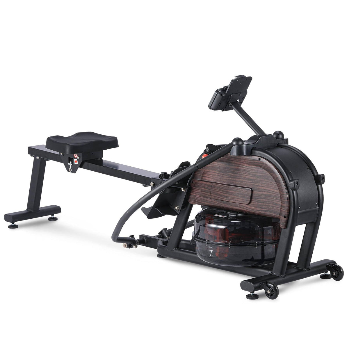 Dual Magnetic & Water Resistance Rowing Machine W Extended Slide, Full-Body Workout, Ergonomic Full Motion - Wood Black