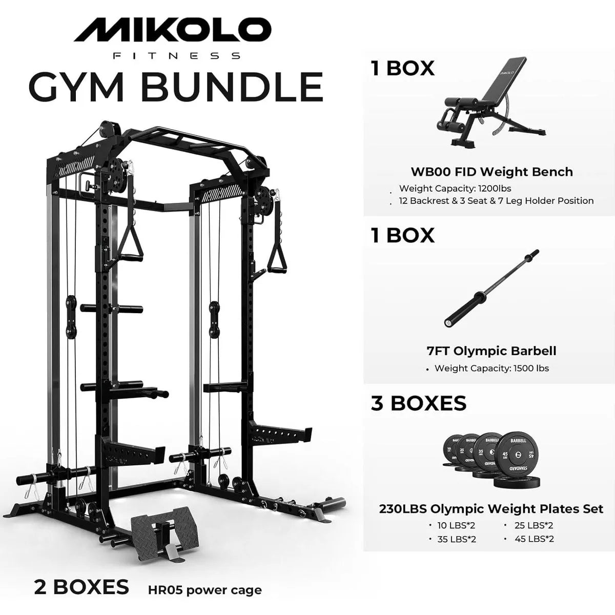 Power Cage, 2000LB Squat Rack, Dual Pulley Cable Crossover System, Multi-Function Free Weight Home Gym Workout Machine with Attachments