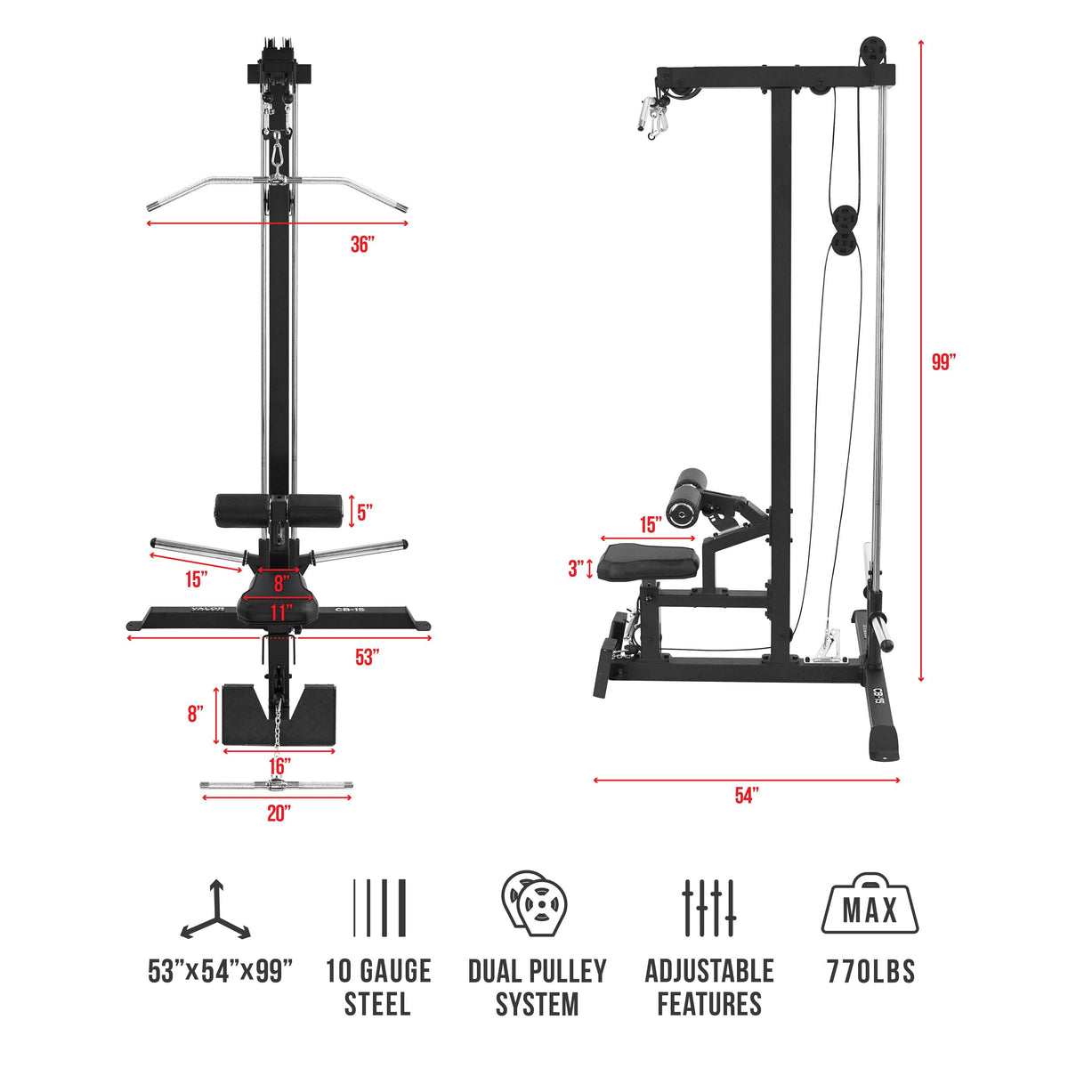 Heavy Duty Commercial Lat Pull Machine w/ Row Feature